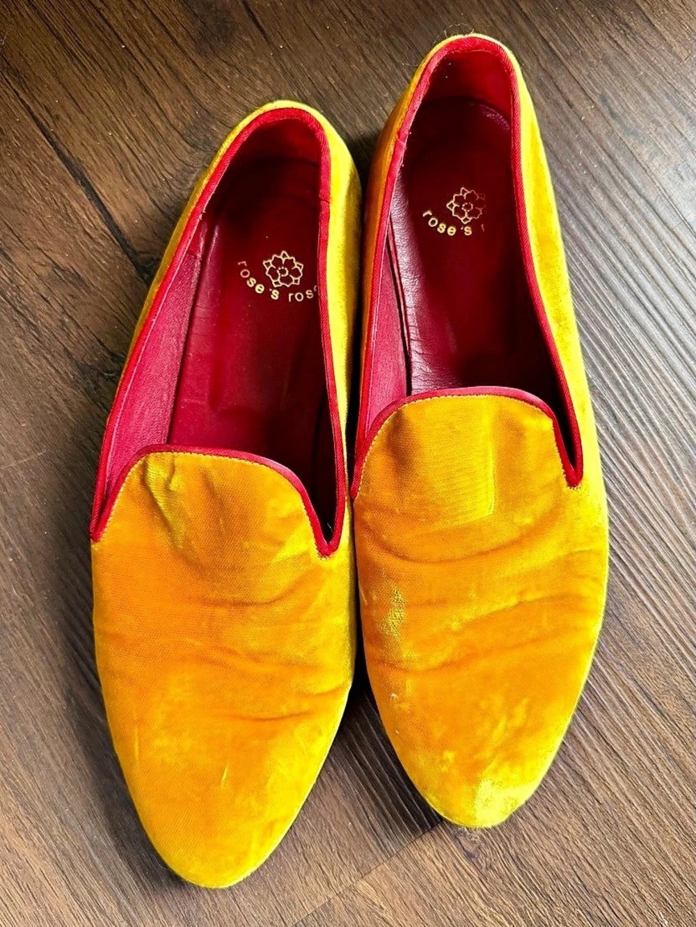 Rose’s Roses Velvet Slip-On Flats in Yellow & Red EU 38